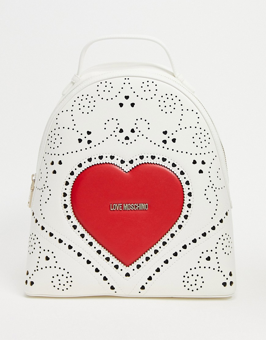 Love Moschino large heart logo backpack in white