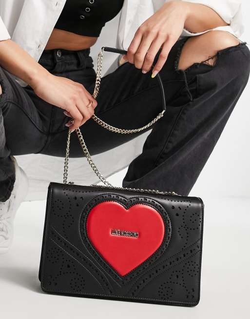 Love Moschino large heart logo shoulder bag in black