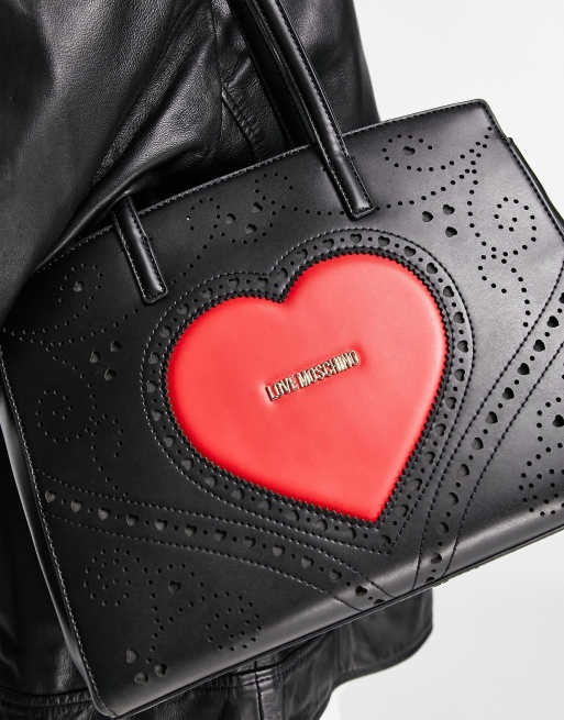 Love Moschino large heart logo tote bag in black