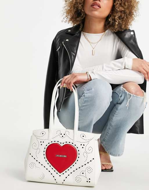 Love Moschino large heart logo tote bag in white