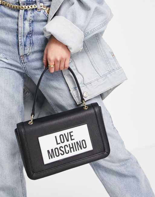 Love Moschino large logo top handle crossbody bag in black