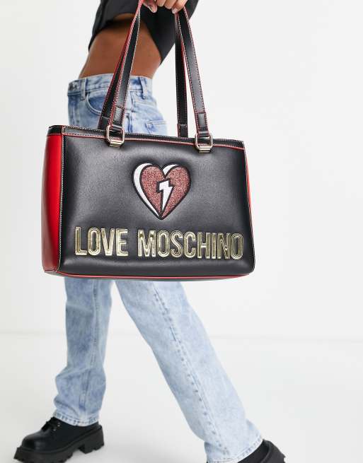 Love Moschino large logo tote bag in black, 3 of 4