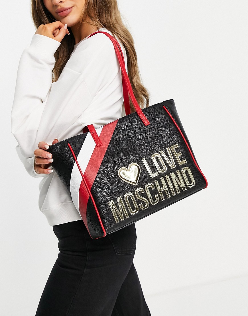 Love Moschino large logo tote bag in black