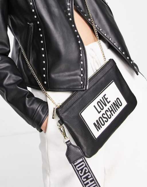 Love Moschino large logo wrist strap grab bag in black