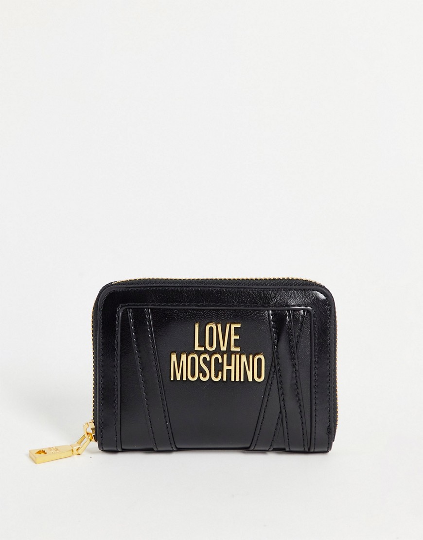 Love Moschino large logo zip around purse in black