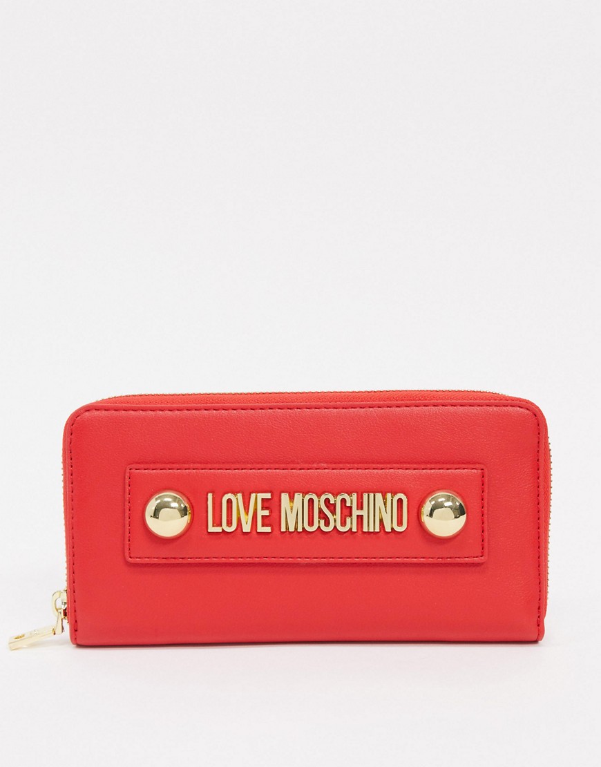 Love Moschino large pruse with dome studs in red