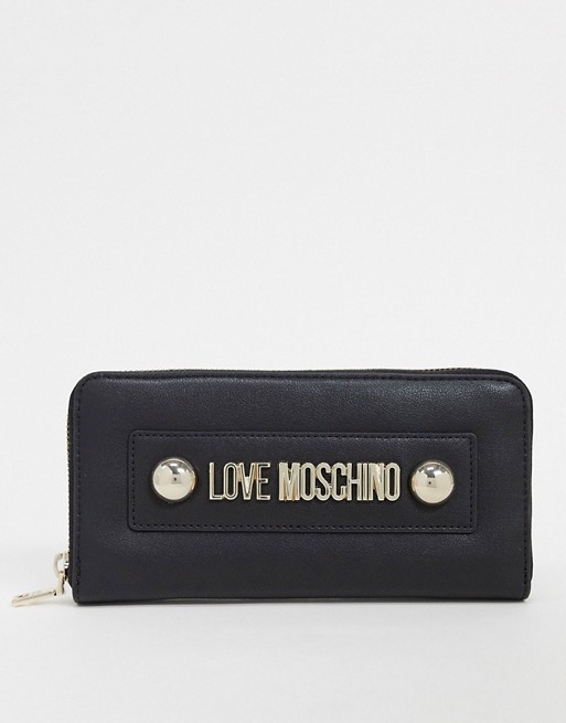 Love Moschino large purse with dome studs in black