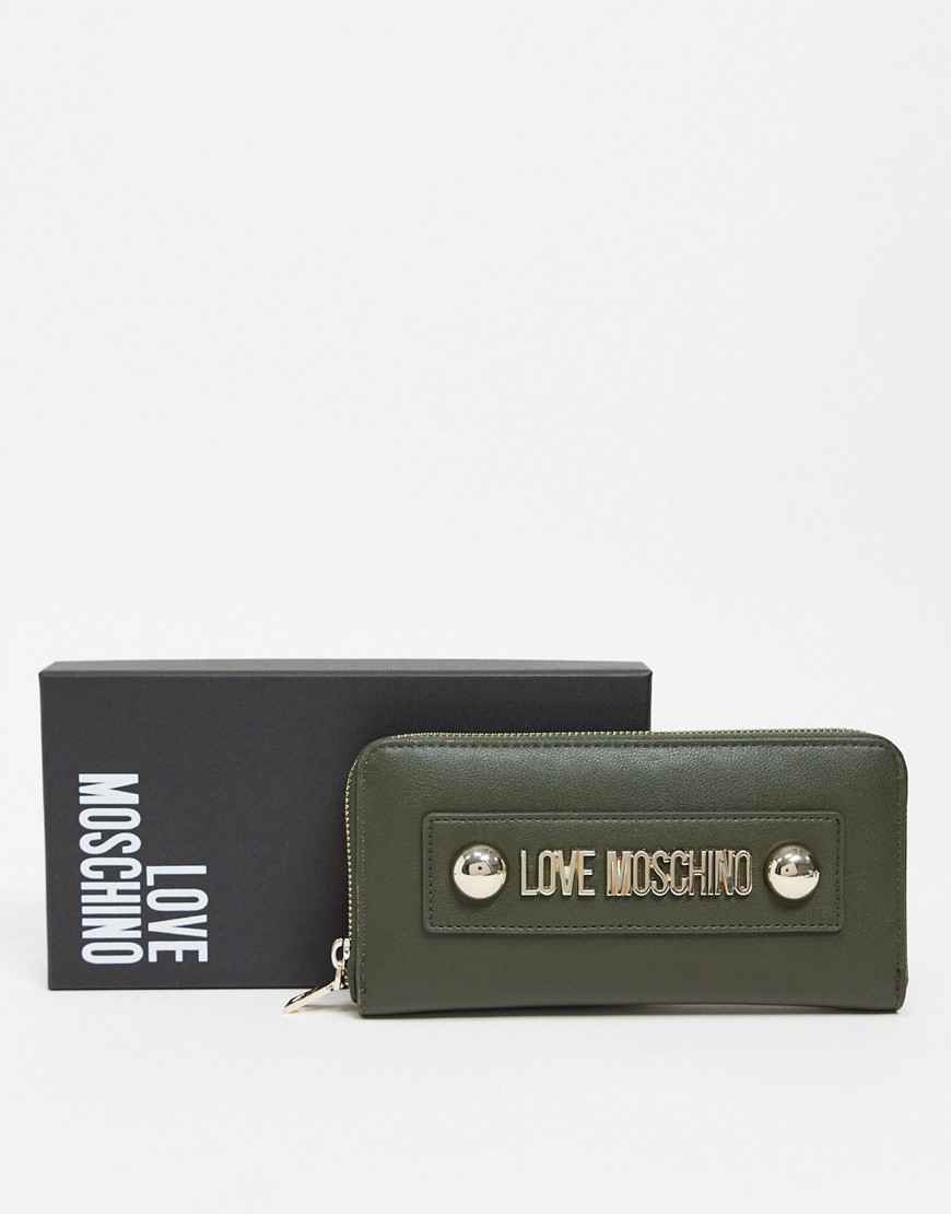 Love Moschino large purse with dome studs in dark green