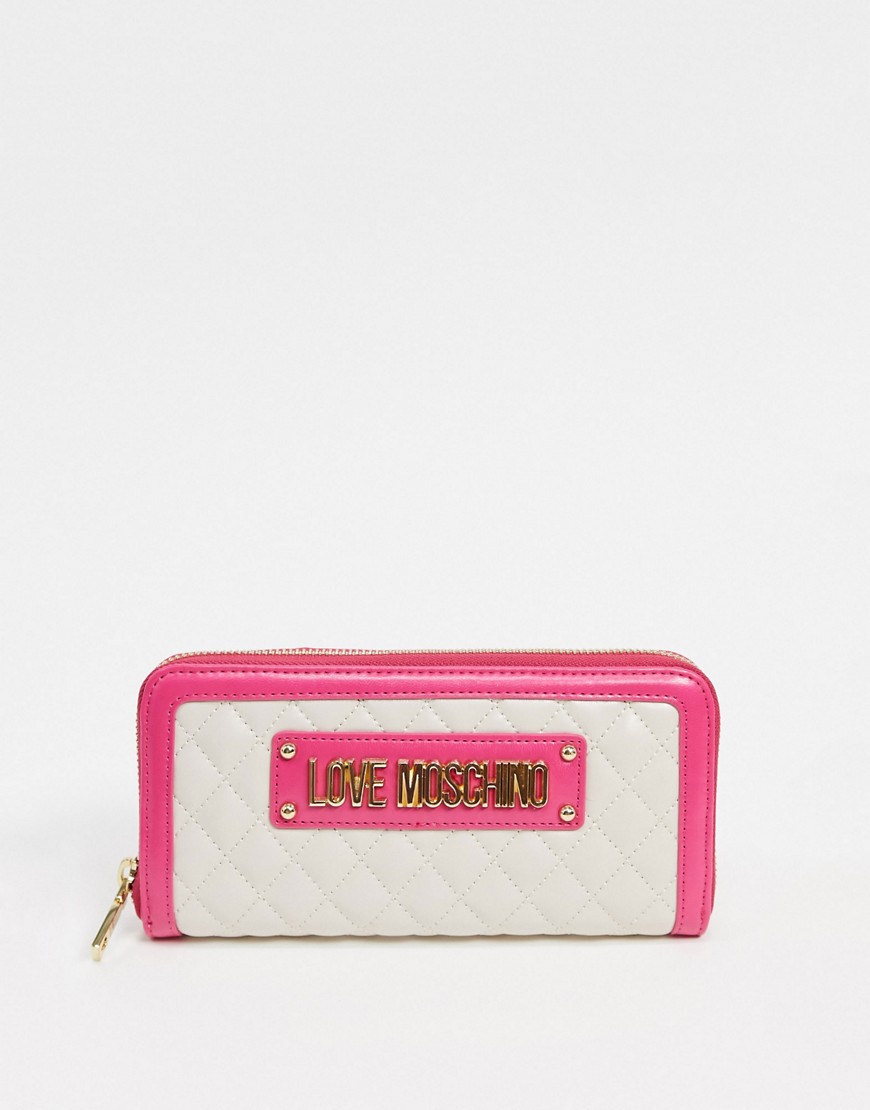 Love Moschino large quilted purse in ivory and pink-Cream