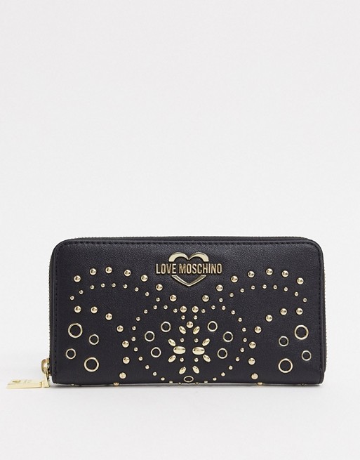 Love Moschino large studded purse in gold