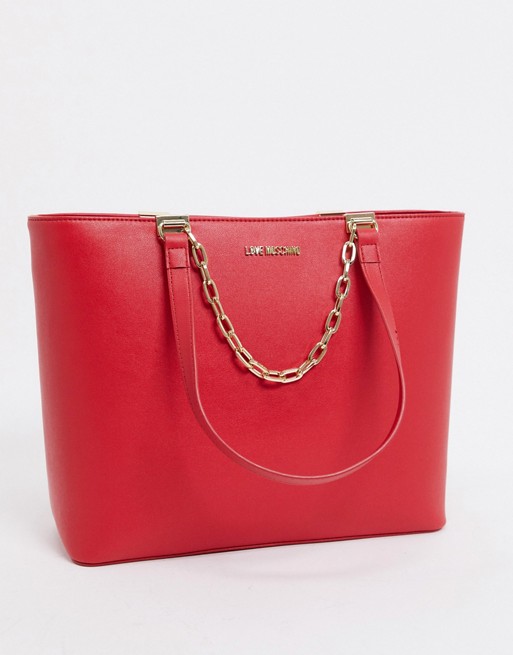 Love Moschino large tote bag with chain in red