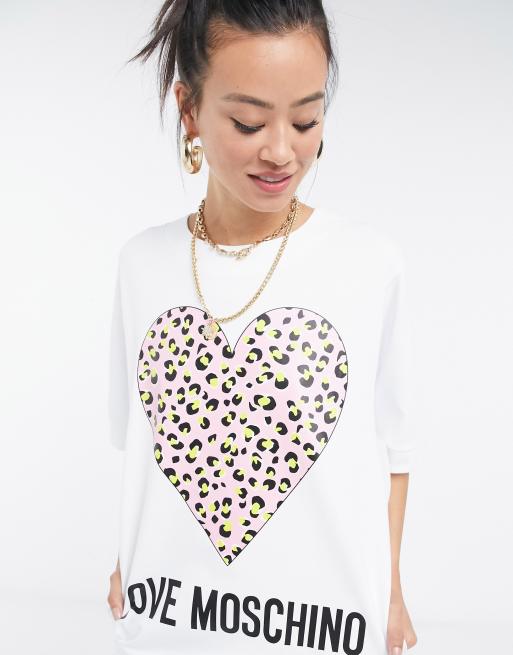 Love Moschino leopard heart sweatshirt in white