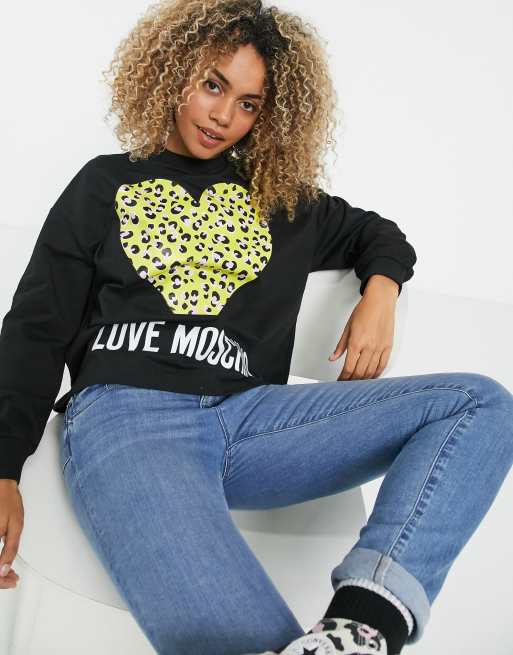 Love Moschino Leopard Heart Sweatshirt In Black