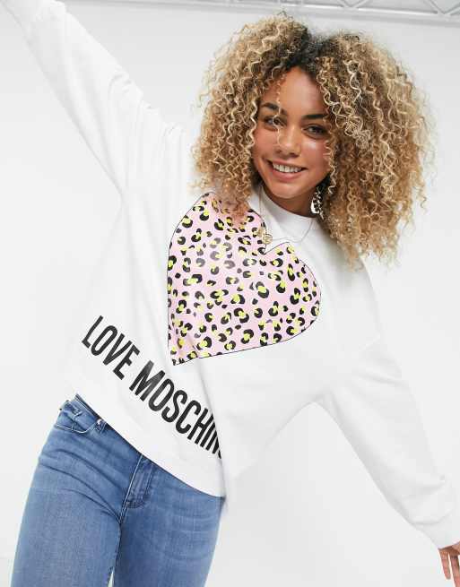 Love Moschino leopard heart sweatshirt in white