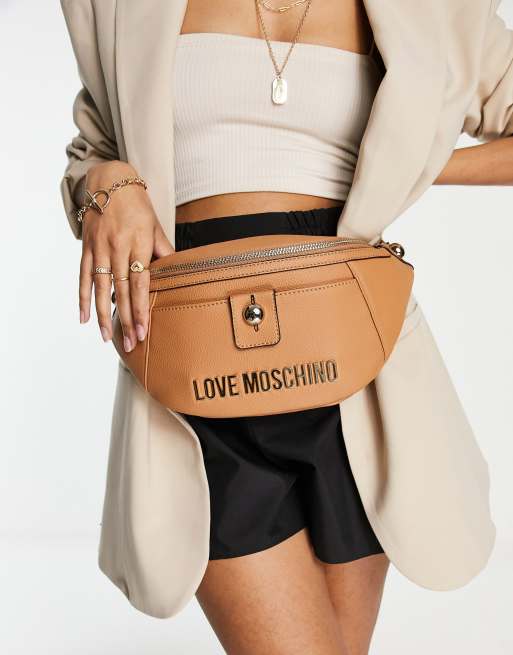 Love Moschino – Ljusbrun magväska med logga