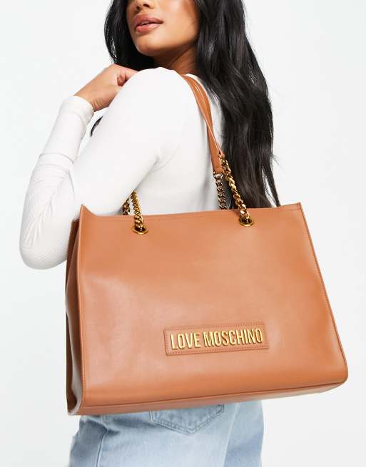 Love Moschino – Ljusbrun toteväska med logga