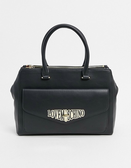 Love Moschino locked in love tote bag in black
