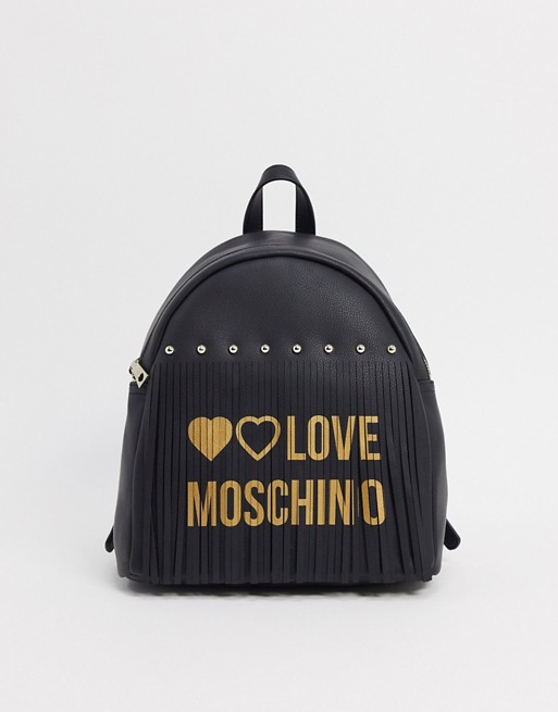 Love Moschino logo and fringe backpack in black