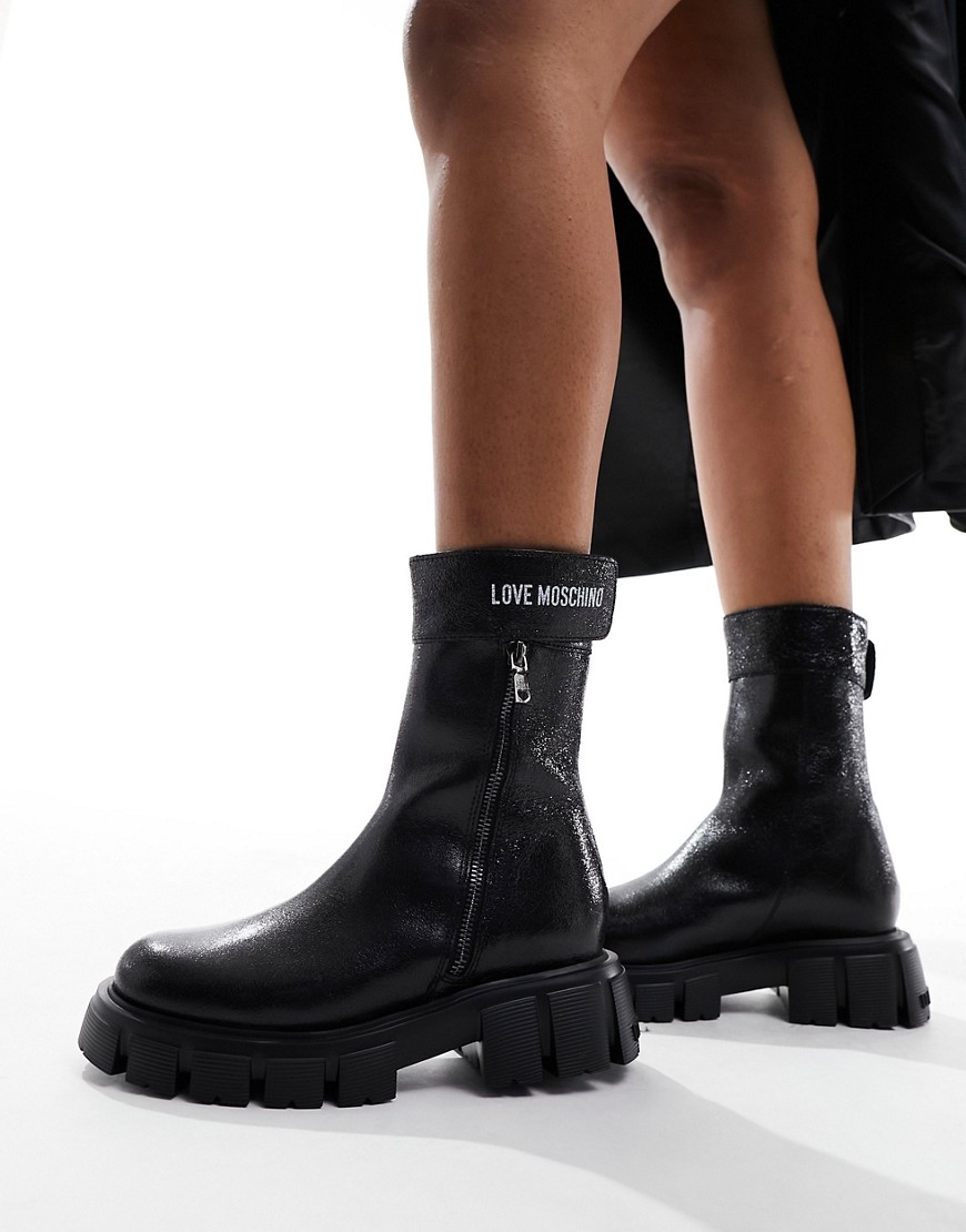 Love Moschino logo ankle boots in black