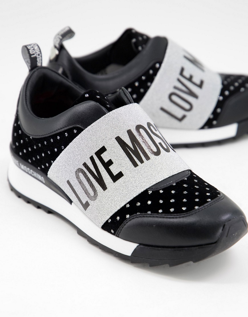 Love Moschino logo band runner sneakers in polka dot-Black