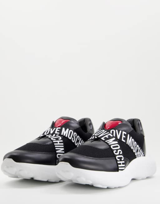 Love Moschino logo band runner trainers in black