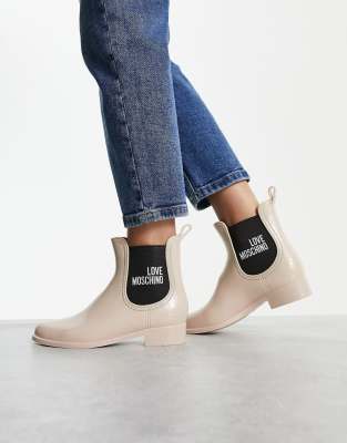 Love Moschino logo boot in light pink | ASOS
