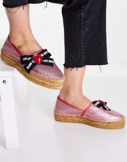 Love Moschino logo bow espadrilles in pink, 3 of 4