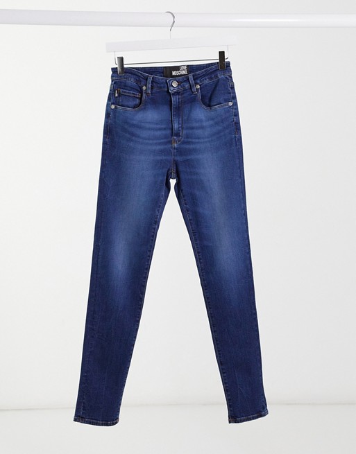 Love Moschino logo box skinny jeans in blue