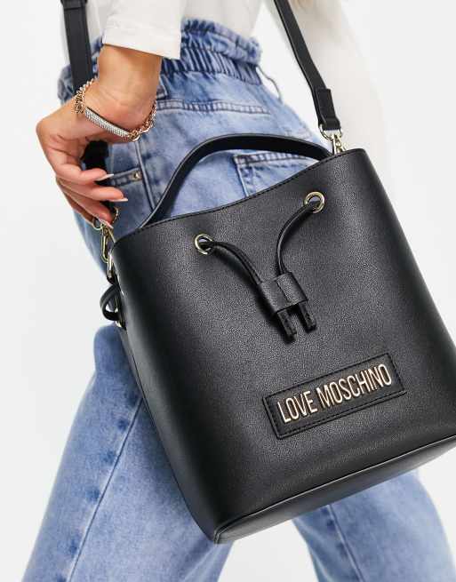 Love Moschino logo bucket bag in black