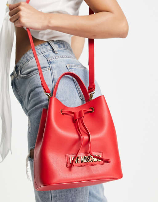 Love Moschino logo bucket bag in red