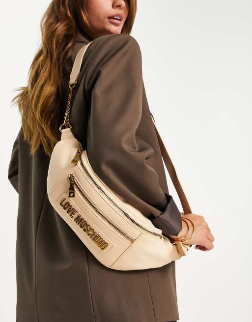 Love Moschino logo bum bag in beige