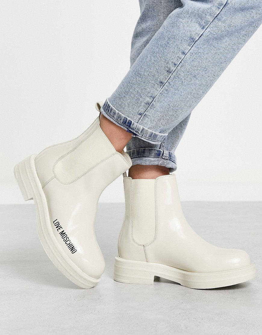 Love Moschino logo chelsea boots in off white