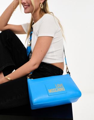 Love Moschino logo cross body bag in bright blue