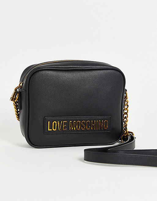 Love Moschino logo crossbody camera bag in black