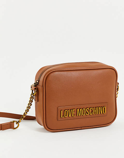 Love Moschino logo crossbody camera bag in tan