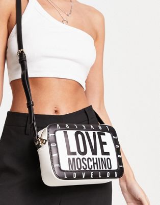 Love Moschino logo detail crossbody camera bag in monochrome
