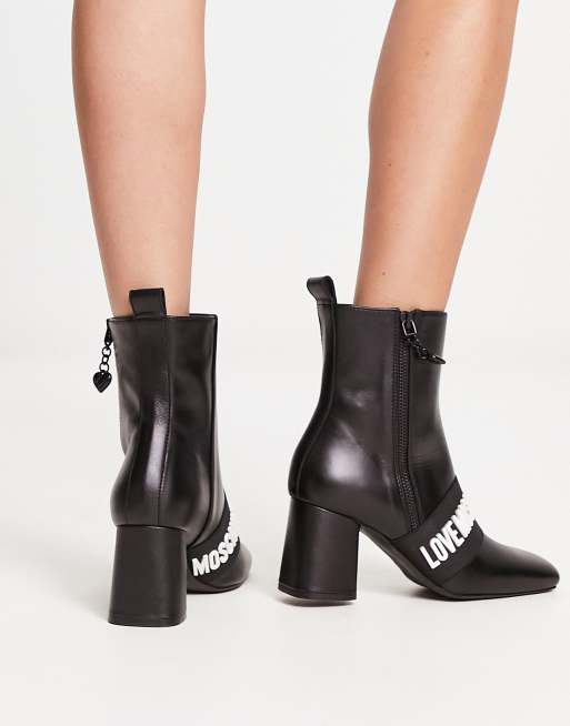 Love Moschino logo detail heeled boots in black, 4 of 4
