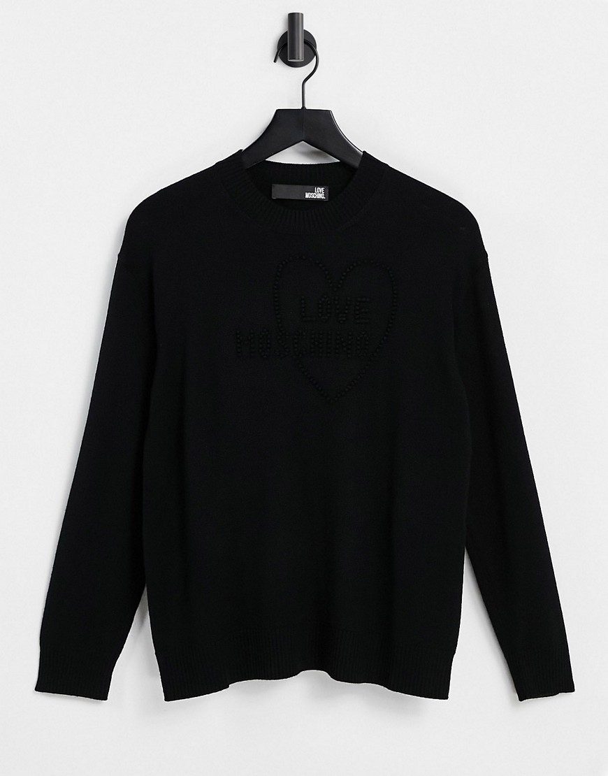 Love Moschino logo front crew neck sweater in black