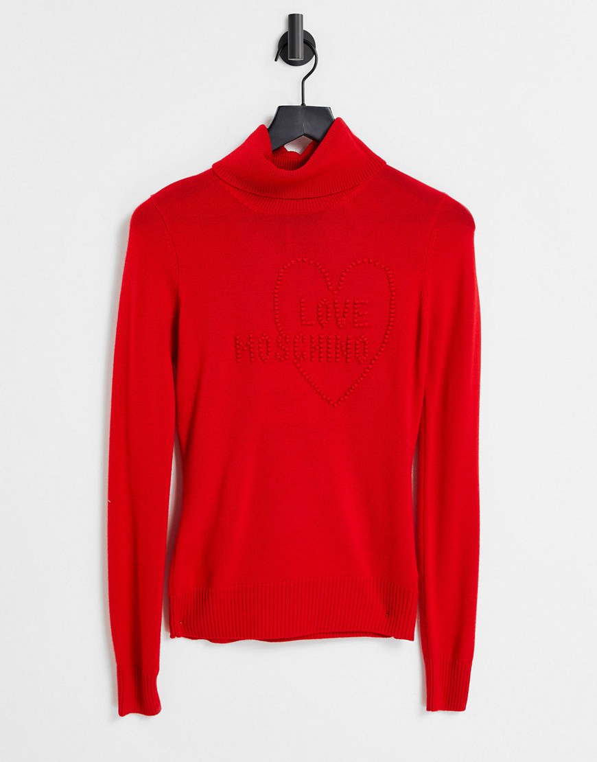 Love Moschino logo front roll neck sweater in red