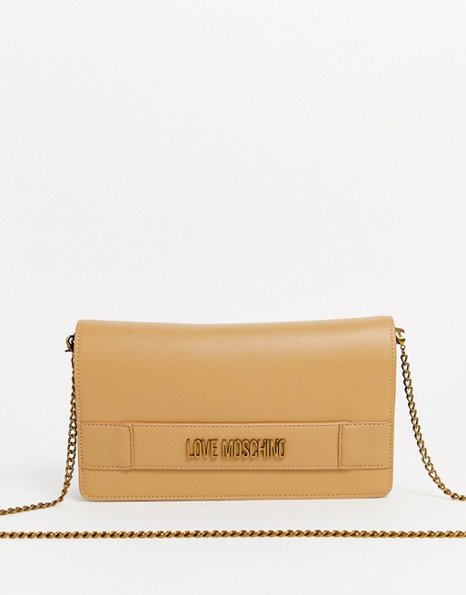 Love Moschino logo grab bag with detatchable chain strap in beige