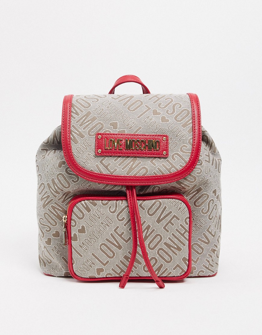 Love Moschino logo jacquard backpack in red