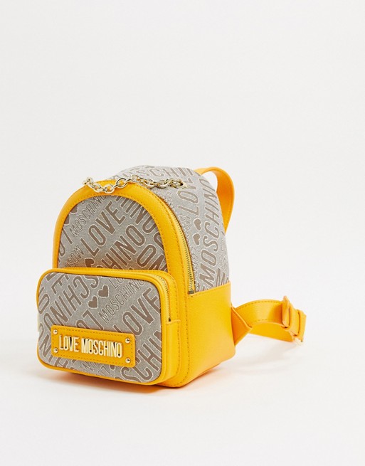 Love Moschino logo jacquard backpack in yellow