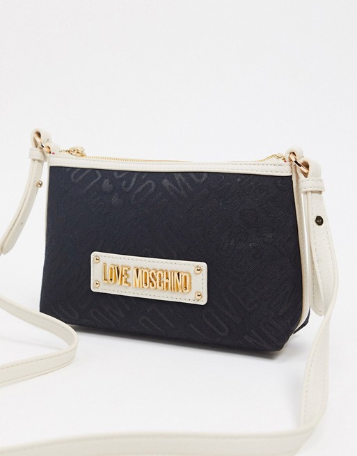 Love Moschino logo jacquard cross body pouch bag in ivory