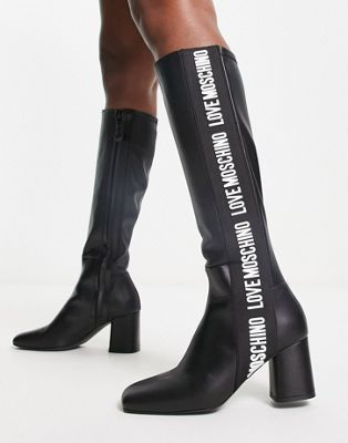 Love Moschino logo knee boots in black - ASOS Price Checker