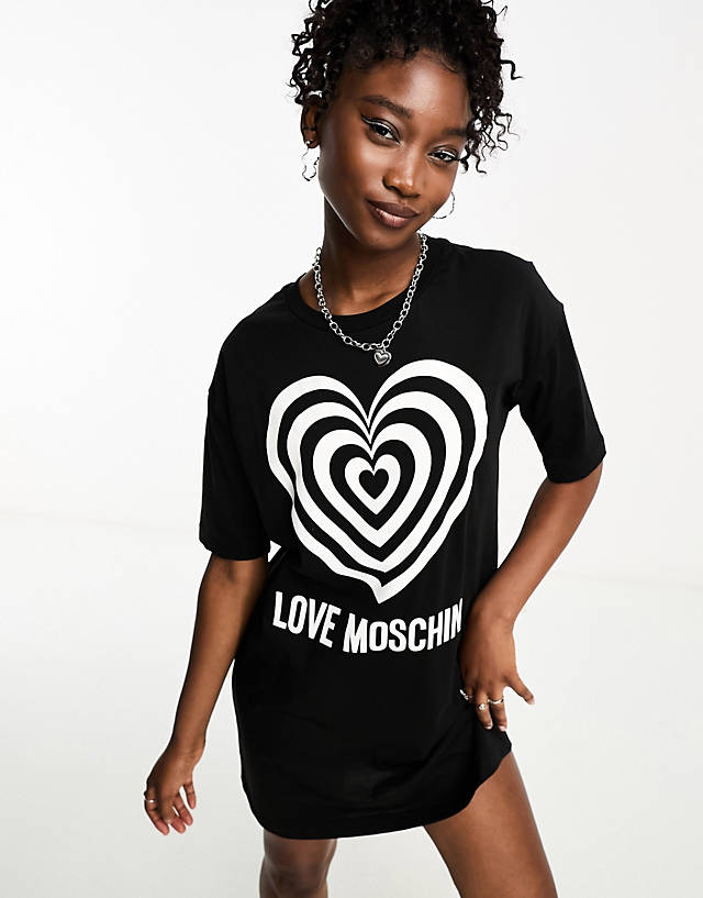 Love Moschino - logo optical heart t shrit dress in black