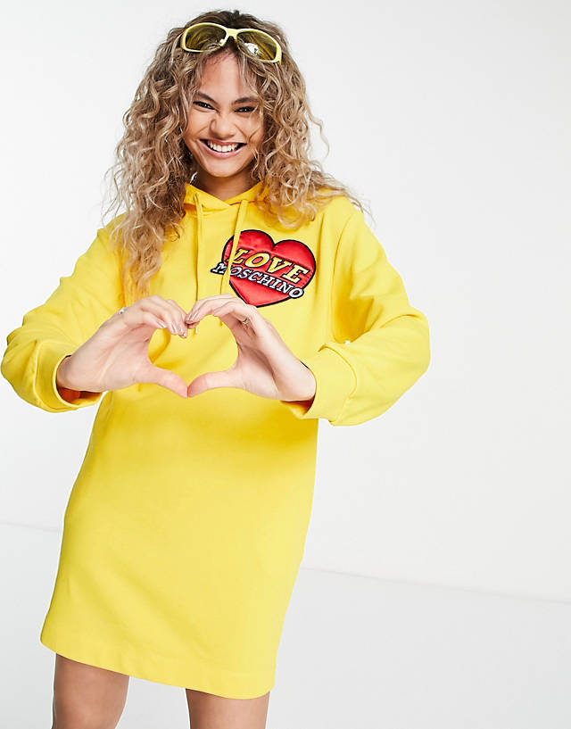 Love Moschino - logo patch hoodie dress in yellow