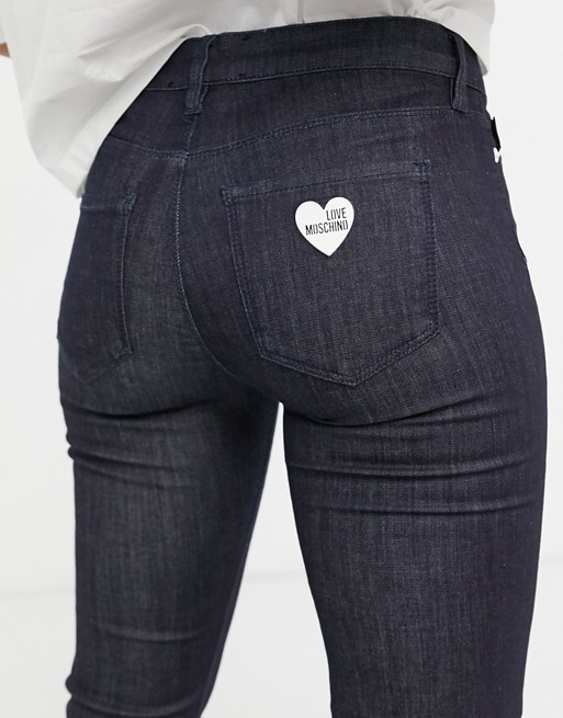 Love Moschino logo pocket skinny jeans in dark blue
