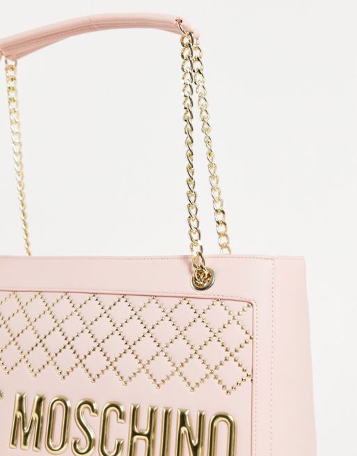 Love Moschino logo quilted bag in light pink