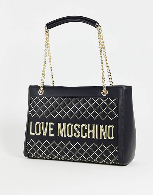 Love Moschino logo quilted tote bag in black