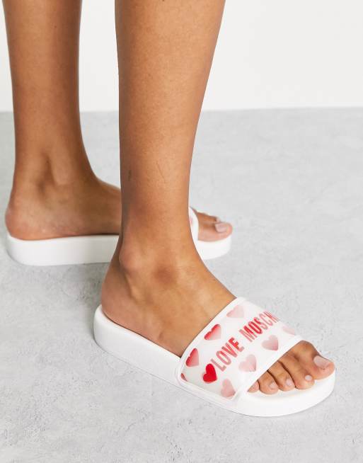 Love Moschino logo slider in red and white ASOS